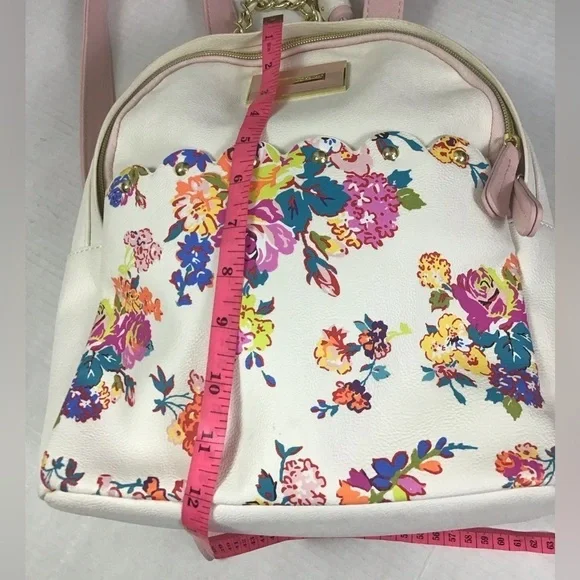 BETSEY JOHNSON BACKPACK BONE BLUSH PINK FLORAL Bag Faux Leather - Picture 7 of 11